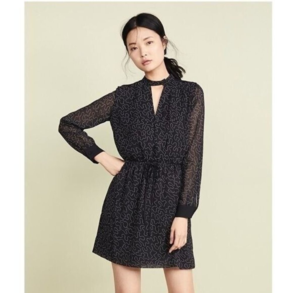 Club Monaco Dress 0 Black Long Sleeve Blouson Organza Quani
